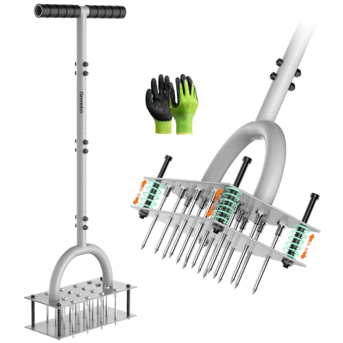 Grenebo Lawn Aerator Tool with 16 Spikes, Manual Yard Aerator, Gray - color: Black Gray