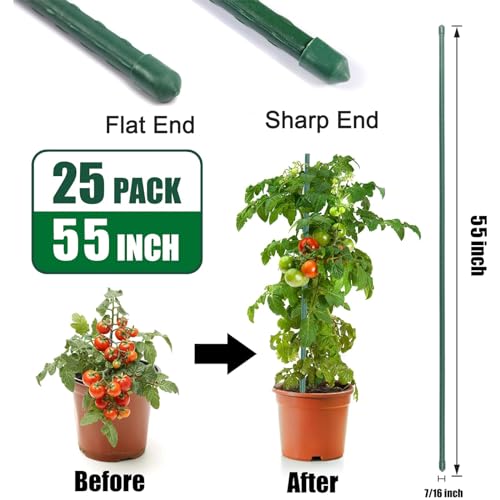25 Pack 55 Inch Tall Plant Stakes for Tomatoes & Climbing Plants - size: 55 Inches