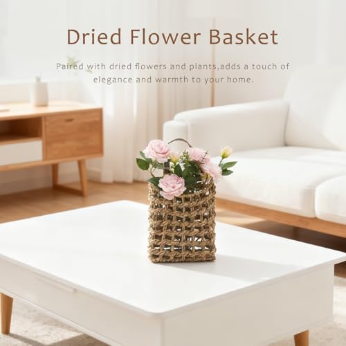 Wall Hanging Basket Decorative Boho Mounted Organizer Dried Flower Plants Front Door Basket for Garden Farmhouse Home - color: SeaGrass