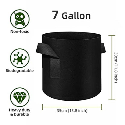 75 Pack 7 Gallon Plant Grow Bags Bulk, Thickened Nonwoven Fabric Pots with Handles, Black Vegetable Planter Bags Containers, Cloth Planters for Garden Vegetable/Flower/Plant/Fruits Outdoor - size: 7 Gallon