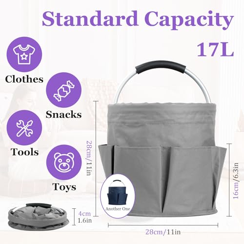 17L Cleaning Caddy for Cleaning Supplies, 2Pieces Portable Garden Tool Bag with 6 Pockets, Foldable Tool Bucket Organizer, Storage Basket for Bathroom, Garden, Dark Gray + Navy Blue - color: Dark Gray + Navy Blue, size: 2PCS