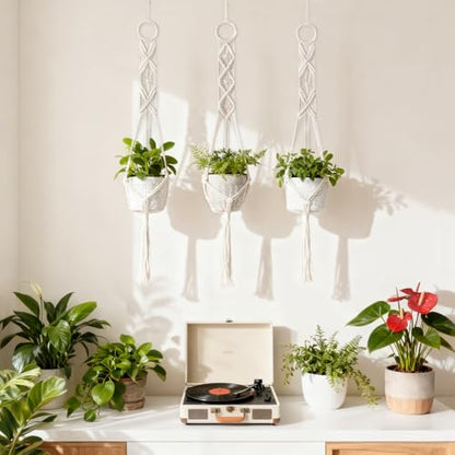 Mkono 3 Pack 39 Inch Macrame Plant Hangers Indoor Wall Hanging Planter Basket Flower Pot Holder Boho Home Decor, Ivory