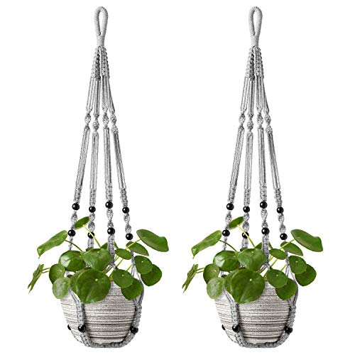Mkono Macrame Plant Hanger Indoor 35 Inch Hanging Planter Basket Grey 2Pc - color: Gray
