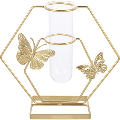 IMIKEYA Glass Test Tube Vase with Butterfly Frame Stand