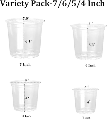 OUPSAUI 28 Pack 4/5/6/7 Inch Clear Nursery Pots for Plants with Drainage Holes, Clear Plastic Seedling Flower Plant Pot Insert, Seed Starter Pots - size: 28PCS-4+5+6+7