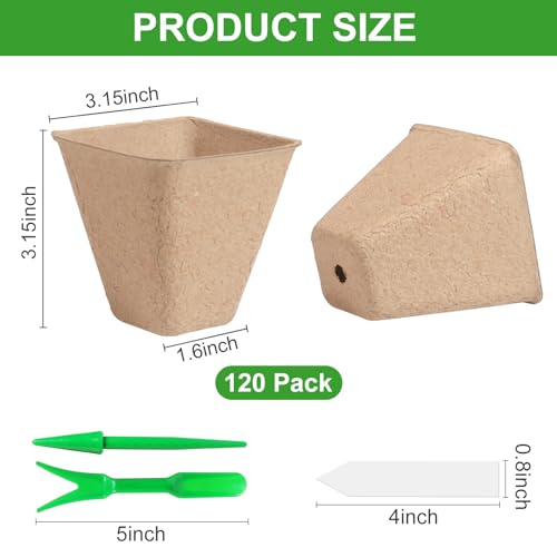 KOAMLY Square Peat Nursery Pots 150 Pcs 3in Biodegradable and Label, Used for Outdoor Gardens in Plant Nurseries