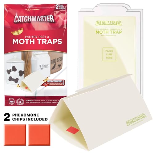 Catchmaster Pantry Pest & Moth Traps 2-Pk, Bug Killer for Kitchen Storage & Pantry Cabinet, Sticky Moth Traps for House, Glue Trap to Protect Pet Food, Kitchen Cabinets Storage - size: Heavy-Duty 2-Pack