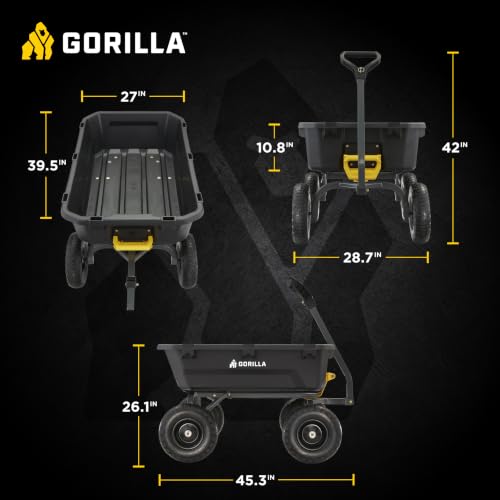 Gorilla Carts Dump Garden Cart, 7 Cu Ft,1200 lb Capacity, No-Flat Tires - size: 7-Cubic Feet