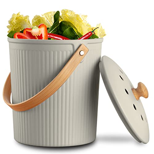 Compost Bin Kitchen, LALASTAR Countertop Compost Bin with Lid, Made of Sustainable Bamboo Fiber, Odorless Indoor Compost Bin, 1 Gallon, Grey - color: Gray