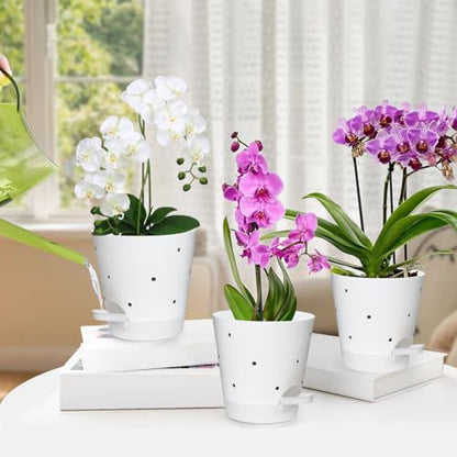 Vanslogreen 6 Inch Orchid Pots with Holes, Self Watering Plant Pots, 2 Pack - color: White