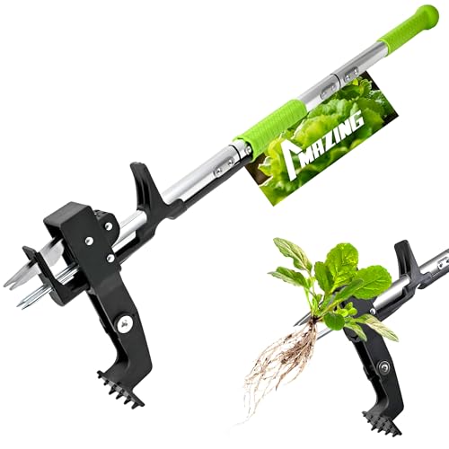 MAZING 4-Claw 39" Weed Puller Tool, Length Adjustable Detachable Weed Remover, Stainless Steel Claws Weed Picker and Grabber, Stand Up Weed Root Pulling Tool for Lawn, Yard, Garden, Patio - size: 39" 4-Claw