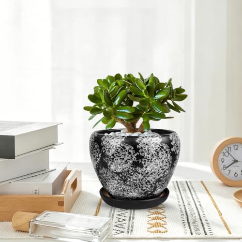 Ceramic Plant Pots With Saucer & Drainage, 6 inch Indoor Flower Pots - color: Gray, size: 6 inch