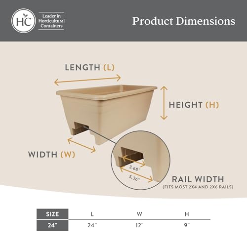 The HC Companies 24 Inch Deck Rail Planter Box with Drainage Plug, Lightweight UV-Resistant Plastic Outdoor Planters for Wood Deck Rail, Flower Box for Garden, Patio, Balcony, and Fence, Chocolate - color: Chocolate