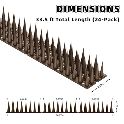 Bird Spikes for Outside, 23.7 FT Squirrel Spikes for Fences & Roofs, Brown - color: Brown, size: 17 pack