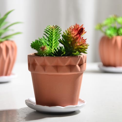 B SEPOR Ceramic Planters Handmade Mini Clay Flower Pot for Small Indoor Plant Succulent Cactus with Melamine Saucer Tray (Terracotta) - color: White Owls