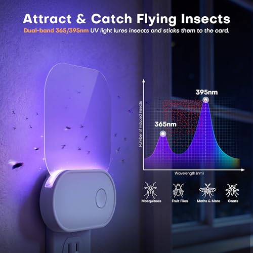 Upgraded Fly Trap Indoor with Light Sensor, 2P & 20 Sticky Glue Boards Included - Dual-Band UVA Plug in Gnat Traps for House Indoor, Effective Fruit Fly Trap for Indoors and Tiny Flying Insect