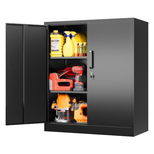 SISESOL 36 inch Metal Storage Cabinet with Doors and Shelves,Small Black Locking Garage Cabinet,Lockable Short Steel Cabinets for Home,Office,Shop,Garage - color: Black, size: 36"H