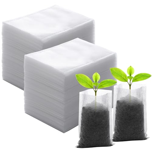GREANER 400 PCS Plant Nursery Bags, 3.5"x4.7" Biodegradable White Pots for Plants, Fabric Seedling Grow Bags for Indoors and Outdoors Use - size: 3.5"x4.7"/400pcs