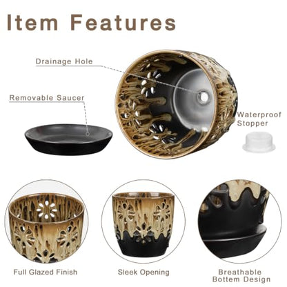 6 inch Orchid Pots with Holes Brown Black Ceramic Orchid Pot for Repotting - color: Brown&black