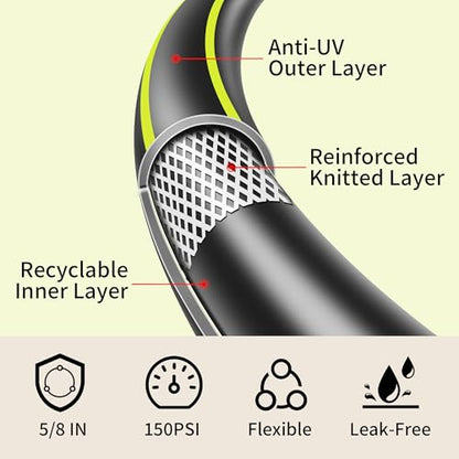 Flexible Rubber Garden Hose 75ft, 5/8" Hybrid Rubber Hose Heavy Duty - color: Black, size: 75ft 5/8"