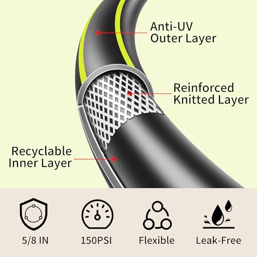 Flexible Rubber Garden Hose 100ft, 5/8" Hybrid Rubber Hose Heavy Duty - color: Black, size: 100ft 5/8"