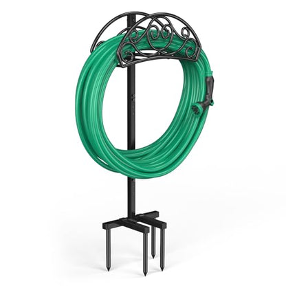 Sunvigor Garden Hose Holder, Heavy Duty Metal Hose Stand with 4 Spikes, Holds Up to 150FT Hose, No Drill Freestanding Hose Reel Alternative for Yard Lawn Outdoor