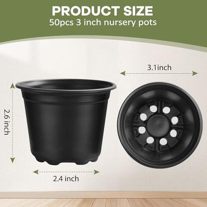 3 4 5 6 Inch Nursery Pots, Plastic Plant Pot with Drainage Hole, Seedling Starter Pots for Succulents (3 Inch-50 Packs) - size: 3 Inch-50 Pack