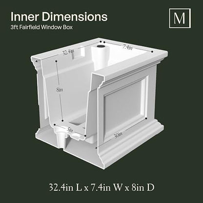 Mayne Fairfield 36in Self-Watering Rectangular Window Box Planter, White - color: White, size: 36in