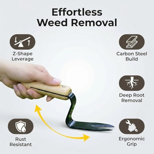 Carbon Steel Z-Type Weed Puller Tool - Heavy Duty Garden Hand Weeder with Lever Base - Ergonomic Root Remover Tool for Lawn and Garden - Manual Weeding Tool for Deep Root Extraction - color: Hand Weeding Tool