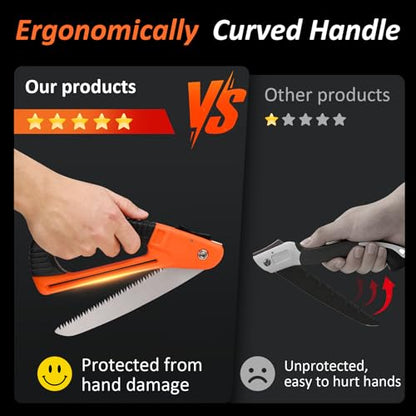 Folding Hand Saw - Heavy Duty Pruning Saw with SK5 Curved Blade,Folding Camping Saw for Trees Wood Cutting Camping Gardening Work, Hiking, Landscaping, Tree Trimming