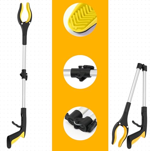 2 Pack 32 inch GrabRunner Reacher Grabber Tool with Rotating Head and Magnet (New Yellow) - color: Yellow(pack of 2)