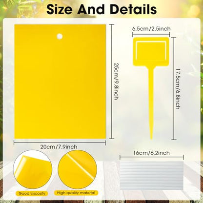 Qualirey 220 Pcs 7.87 x 9.84 Inch Yellow Sticky Traps for Plant Gnats Dual Sided Fruit Fly Sticky Traps for Indoor Outdoor with Twist Ties & Plastic Holders for Insect, Fungus Gnat, Whiteflies, Aphids - size: 7.87 x 9.84 Inches