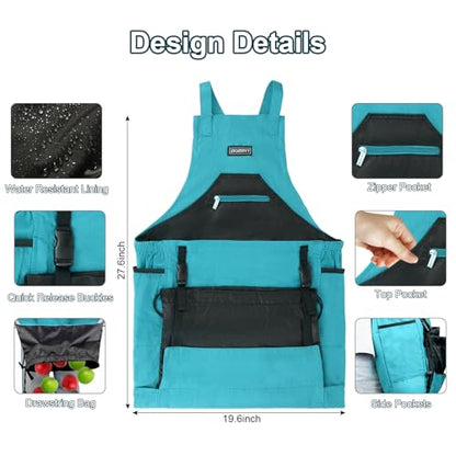Garden Apron,Harvest Aprons with Drawstring Bag and Pockets for Women and Men,Canvas Fruit Picking Apron - color: Blue