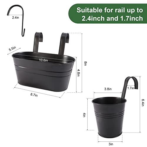 HowRU Metal Iron Flower Pots for Railing Fence Hanging Bucket Pots(5 Pcs) and Hanging Flower Pots Metal Iron Bucket Planter(10 Pcs) (Black) - color: Black