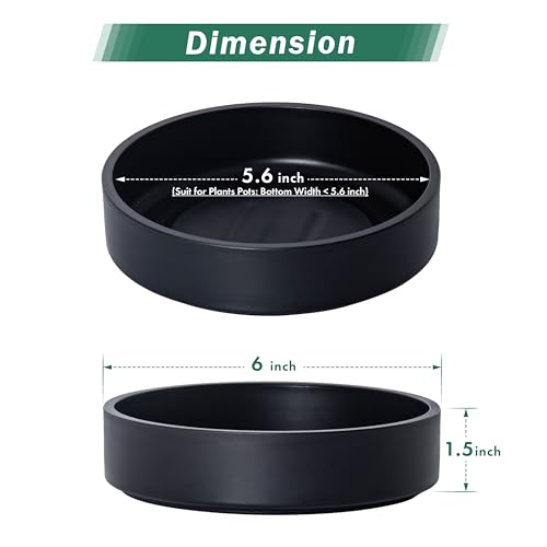 Phoenix Vine 6 Inch Plastic Plant Saucer Water Drip Tray, Heavy Sturdy Round Plant Drainage Tray for Indoors Outdoor, Set of 2, Matte Black, 21-TY-6B-2 - size: 6"