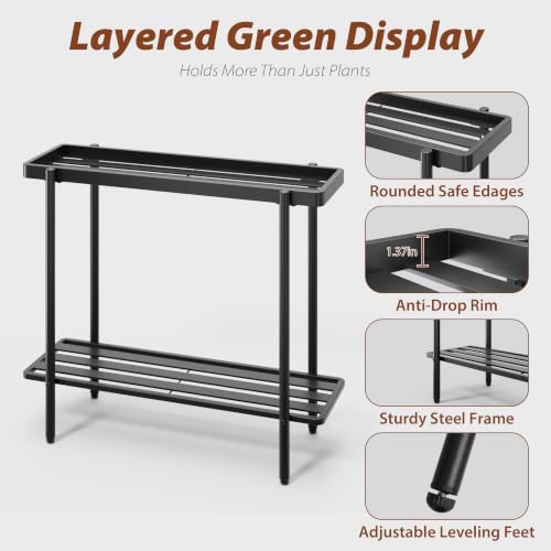 2 Tier Metal Plant Stand, Window Plant Shelves Indoor Outdoor - color: Metal