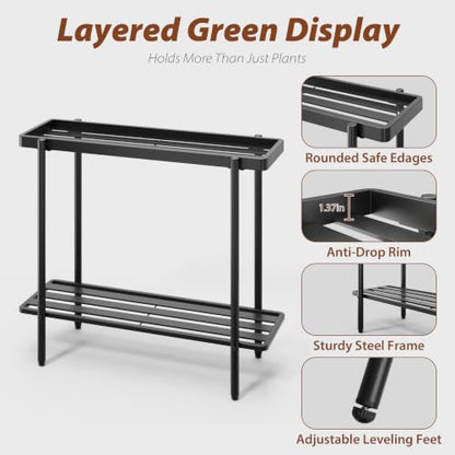 2 Tier Metal Plant Stand, Window Plant Shelves Indoor Outdoor - color: Metal