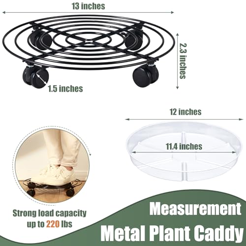 8 Packs Large Metal Plant Caddy with Wheels 13" Rolling Plant Stands Heavy-Duty Wrought Iron Plant Roller Base Pot Movers Plant Saucer on Wheels Black - color: Black, size: 13"/ 8 packs