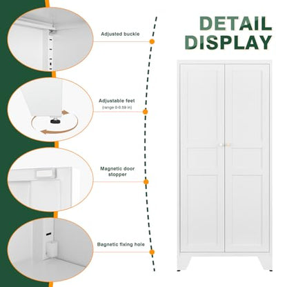 Letaya Metal Pantry Kitchen Storage Cabinet,61" H Adjustable Shelves,White - color: White, size: 14"D x 28"W x 61"H