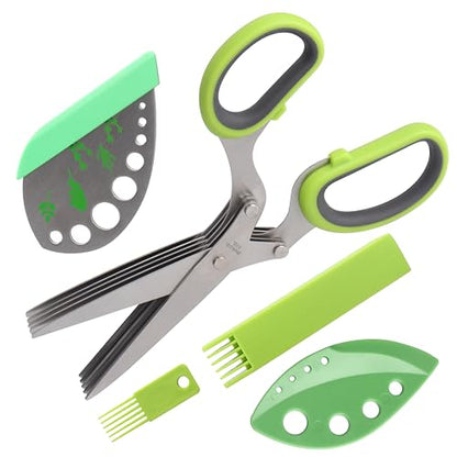 LUVCOSY Herb Scissors Set, Multipurpose 5 Blade Kitchen Shear + Leaf Stripper + Cleaning Comb for Basil, Cilantro, Parsley, Thyme, Rosemary