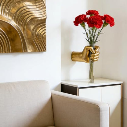 Gold Wall Sculptures, Hand Wall Vases Home Decor, Wall Mount Art Sculpture, Unique Wall Art Statue Vase Decor, Modern Hanging Vase for Living Rooms Decor,Hanging Test Tube Vase Statue(Gold)