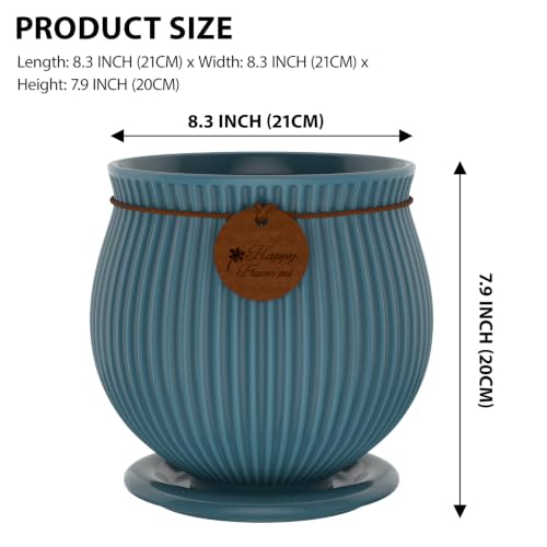 8.3 Inch Green Ceramic Planter with Drainage Hole and Saucer - color: Peacock Green, size: Large