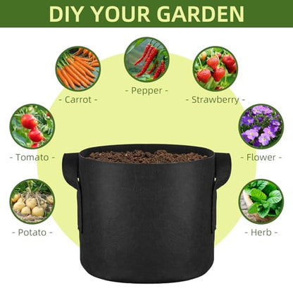 24 Pack 5 Gallon Grow Bags, Heavy Duty Thickened Aeration Fabric Pots with Handles for Vegetable/Flower/Plant - size: 5 Gallon