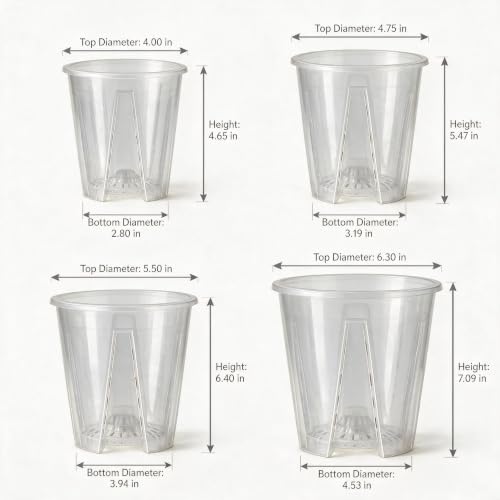 Clear Orchid Pots, 4/4.75/5.5/6.3inch-3pack Each - size: 4/4.75/5.5/6.3inch-3pack each