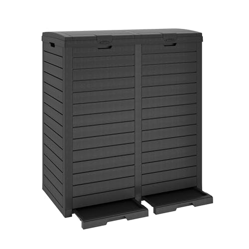 Waterproof Outdoor Trash Can with Lid, Plastic Outdoor Garbage Can with Drip Tray, Large Trash Can Outside for Patio, Garage, Pool, Garden, Backyard & Deck, Black (62 Gallon) - color: Black, size: 62 Gallon