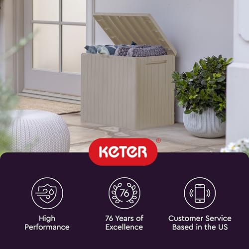 Keter City 30 Gal Outdoor Storage Box and Patio Side Table - color: Beige
