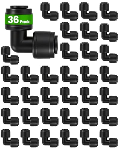 36 Pack Drip System Parts, Quick Connect 1/4" 90° Elbow Fittings for Garden & Farm Irrigation Systems - size: 36 Packs 1/4" Elbow Coupling Connectors
