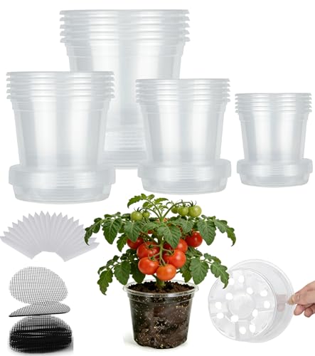 20-Pack Clear Nursery Pots with Saucers (4/5/6/7 Inch)– Transparent Plastic Plant Pots with Drainage Holes and 20 Labels, Assorted Sizes for Seed Starting, Succulents, Indoor and Outdoor Use - color: Pots+ Saucers, size: 4/5/6/7"-20 sets