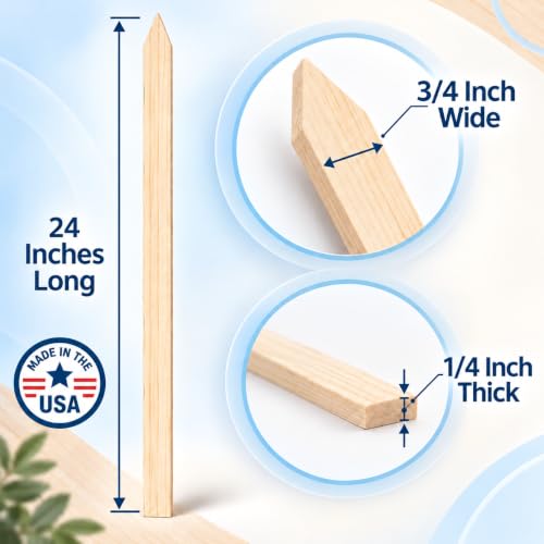 40 Pack Wooden Garden Stakes, 24" Long x 3/4" Wide, Made in USA Pine Plant Markers, Chisel Point Yard Stakes for Gardening, Landscaping, Survey Marking, Signs & Crafts - size: 24" Long (40 Pack)