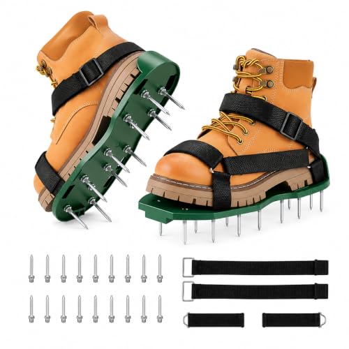 Lawn Aerator Shoes with 1.9 Inch Steel Spikes, Adjustable Lawn Aerating Sandals, Grass Spike Shoes, Soil Aerator Tool, Yard Garden Lawn Care, Overseeding, Fertilizing, Metal Buckles Boots